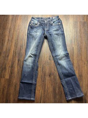 Miss Me Signature straight Jeans Distressed EmbellishedDark Wash Women’s Size 28